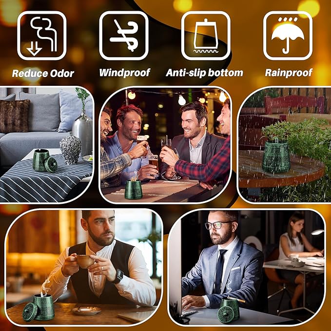 Ashtray for Cigarettes Outdoor, Outdoor Ashtray with Lid for Cigarette, Metal Odorless Windproof Smokeless AshTray for Patio Home Office Tabletop Balcony