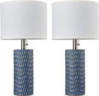Reaketon Table Lamps for Living Room Set of 2, Ceramic Table Lamps for Bedroom, 20" Modern Lamps for Night Stands, Dark Blue