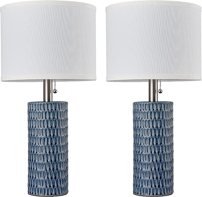 Reaketon Table Lamps for Living Room Set of 2, Ceramic Table Lamps for Bedroom, 20" Modern Lamps for Night Stands, Dark Blue