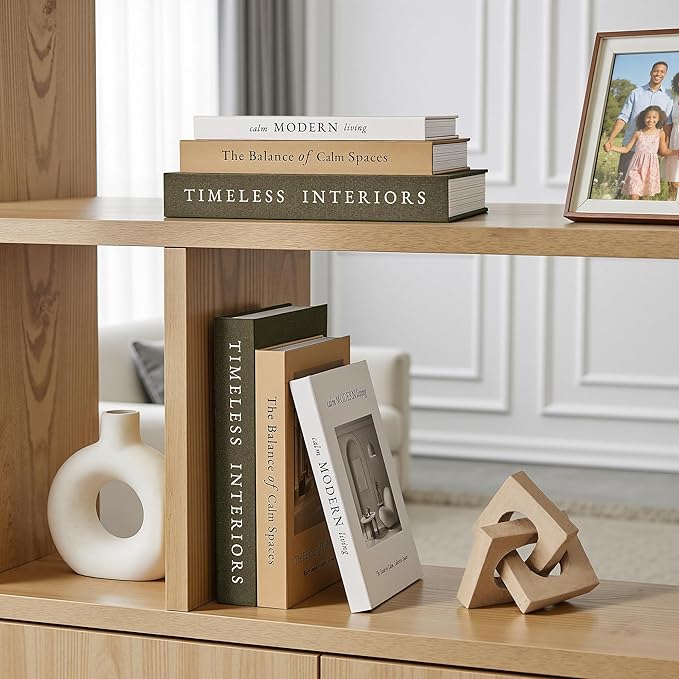 JARLINK Beautiful Decorative Books, Set of 3 Stackable Fake Books for Coffee Table, Shelf & Mantel Decor - Modern Home Decor W/Hidden Storage for Photos, Keepsakes & Living Room Styling, Olive Green