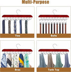 Tie Rack Hanger for Closet, 2 in 1 Belt Tie Hangers with 20 Folding Hooks, 360 Degree Rotating Wooden Tie Holder Organizer for Men Ties Belts Scarves Tank Tops Accessories, Walnut (2 Pack)