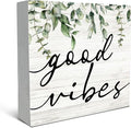 SRADMO Botanical Eucalyptus Leaves Wood Box Sign Desk Decor, Rustic Eucalyptus Leaves Wooden Block Box Sign Decoration For Home Shelf Table Office Decor 6x6 inches