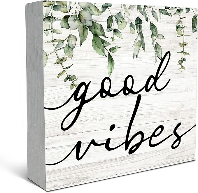 SRADMO Botanical Eucalyptus Leaves Wood Box Sign Desk Decor 8x8 inches, Rustic Eucalyptus Leaves Wooden Block Box Sign Decoration For Home Shelf Table Office Decor Decorative Signs & Plaques