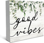 SRADMO Botanical Eucalyptus Leaves Wood Box Sign Desk Decor 8x8 inches, Rustic Eucalyptus Leaves Wooden Block Box Sign Decoration For Home Shelf Table Office Decor Decorative Signs & Plaques