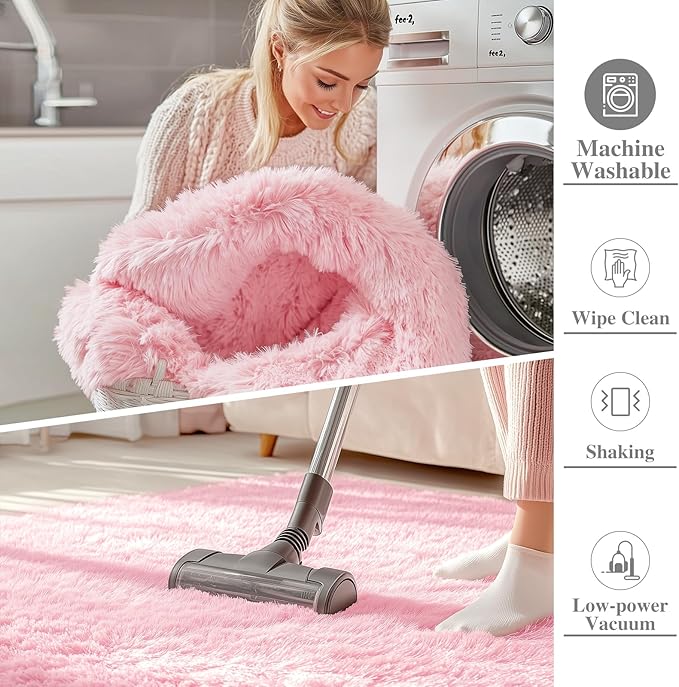 OLANLY 2x3 Machine Washable Small Bedside Rug, Soft Fluffy Shaggy Entryway Throw Rugs for Bedroom, Living Room, Indoor Floor Carpet for Kids Girls and Boys, Nursery Rooms, Home Decor Aesthetic, Pink