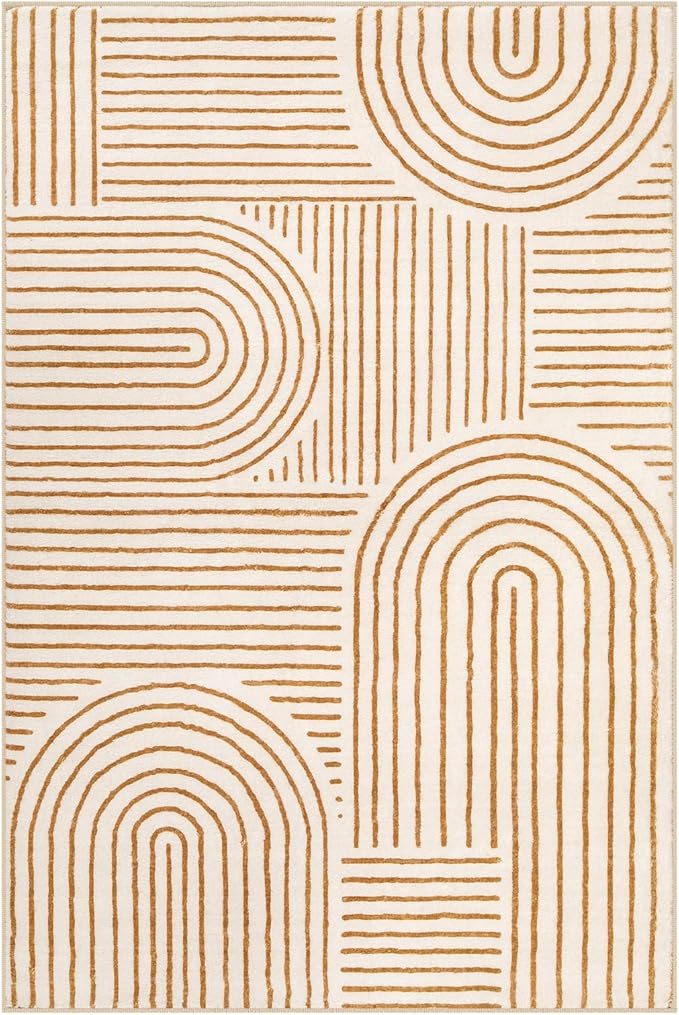Lahome Abstract Washable Area Rug 6x9, Soft 6x9 Rug for Living Room Ultra-Thin Non Slip Bedroom Rug, Rainbow Orange Throw Carpet for Dining Room(6'x9',Orange)