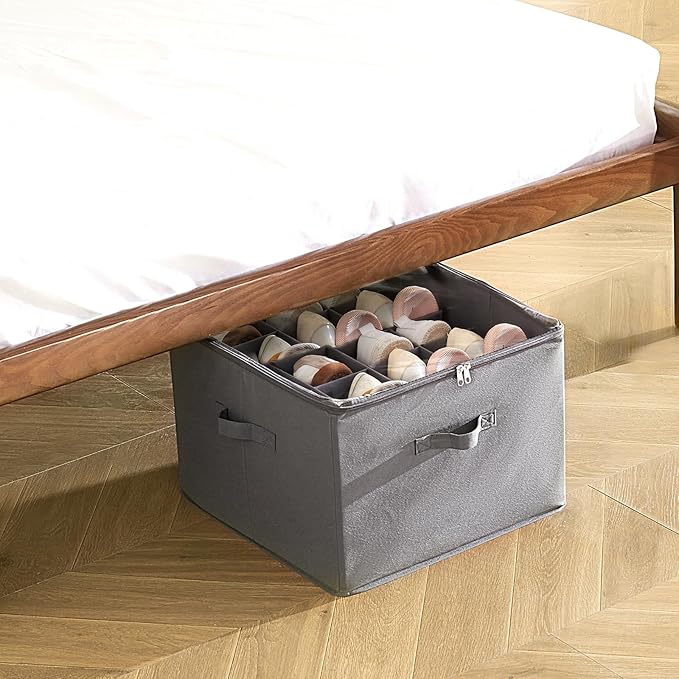 VEVOR Under Bed Shoe Storage Organizer, 1 Pack, 16 Compartments, Underbed Shoe Box Storage Containers Adjustable Dividers, Sandal Organizer Storage with Clear Window, Breathable, Reinforced Handles