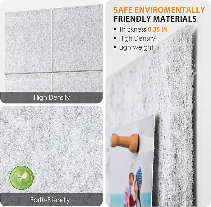 MaxGear Large Cork Board for Wall 48" x 36" Light Gray Bulletin Board, 12 Pack Felt Wall Tiles with Pushpins, Cork Boards for Office Pin Board Tack Board for Photo Meno Decor