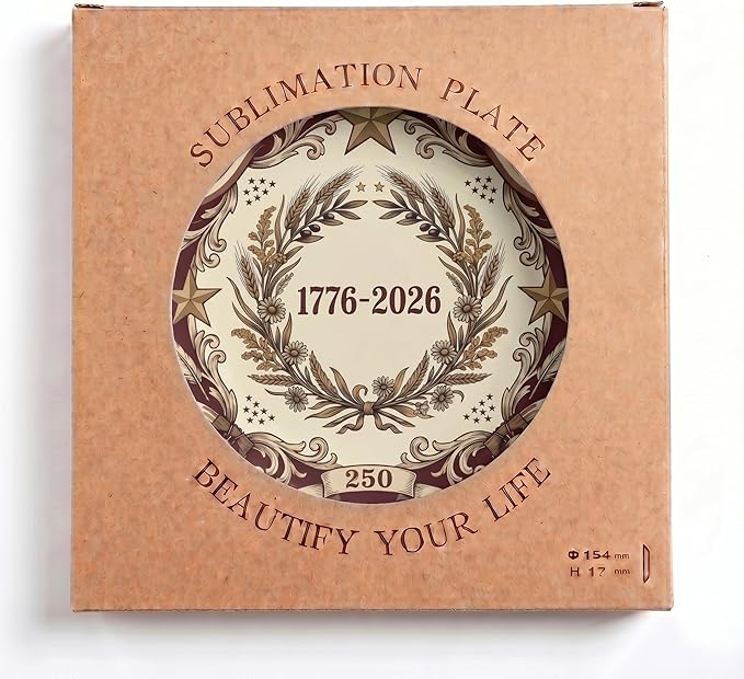 250th Anniversary Decorative Plates 8 Inch Vintage Patriotic Decorations Commemorative Plates with Stand Independence Day 4th of July Semiquincentennial Home & Office Decor