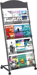 Baoz Magazine Rack Floor-Standing 4-Layer, Brochure Display Stand, Detachable Magazine Display with Wheels, High-hardness Metal Magazine Holder for Exhibitions, Office, Shopping Malls