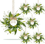 6 PCS Spring Summer Eucalyptus Kitchen Cabinet Wreaths Small Artificial Green Eucalyptus Leaf Wreath for Front Door with Ribbon Boxwood Mini Wreath for Porch Wall Window Farmhouse Wall Home Decor