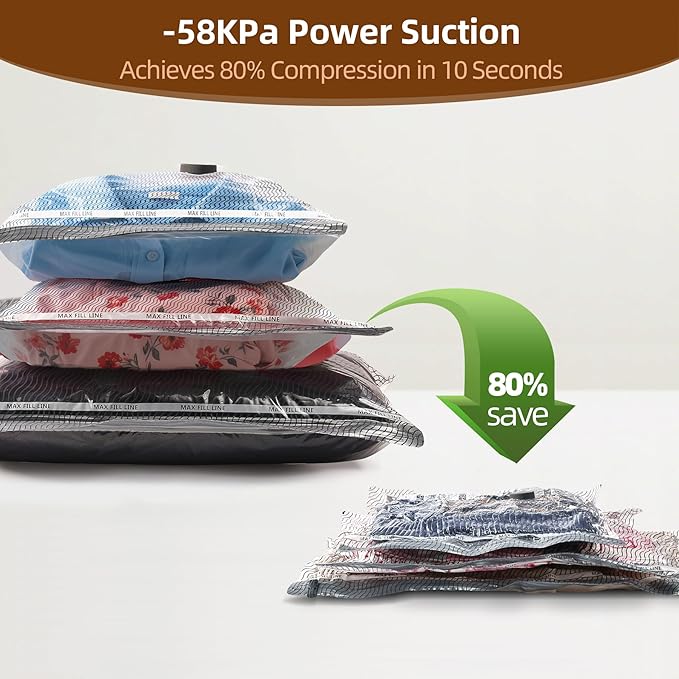 18 Pack Travel Vacuum Bags for Clothing,Compression Seal Packing Cubes for Suitcase Backpack,Vacuum Seal Bags for Clothing,Carry-on Size Space Saver Storage Bags 80% for Travel & Home（No pump）