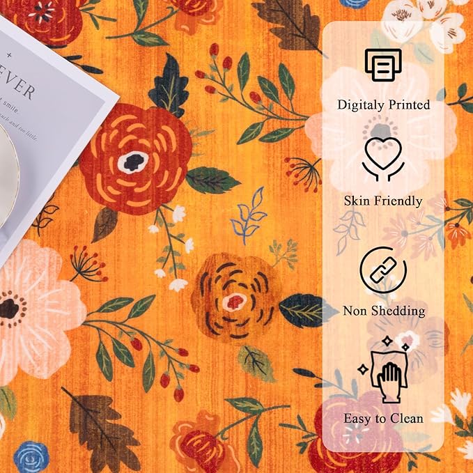 U'Artlines 2'6" x 8' Fall Boho Runner Rug for Hallways Kitchen Colorful Floral Soft Non Slip Washable Floor Carpet Runners for Entryway Laundry Room Bathroom Orange