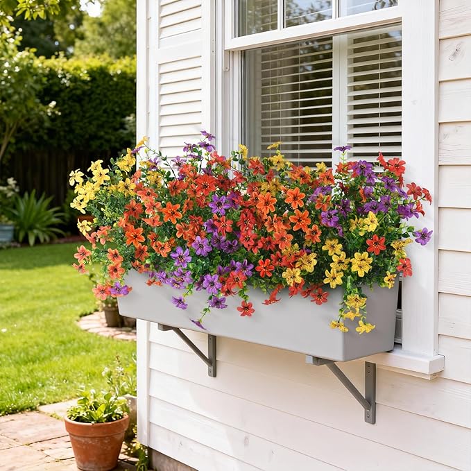 Artificial Flowers for Outdoors, 12 Bundles Multicolor Faux Silk Flower Spring Summer Decoration, Artificial Plants Fake Outdoor Flowers UV Resistant No Fade for Home Planter Porch Patio Yard Decor