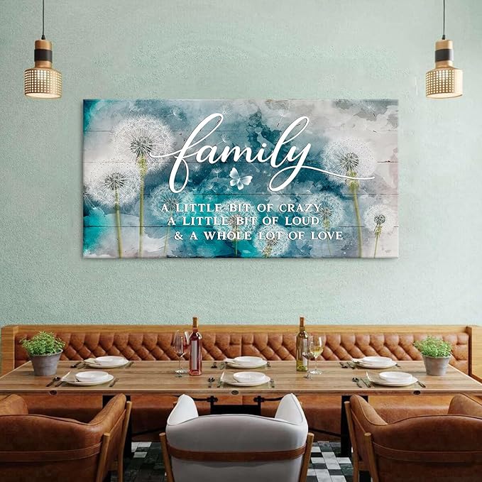AIYISU Inspirational Family Wall Art Farmhouse Home Decor Dandelion Botanical Canvas Prints Rustic Family Saying Sign Kitchen Artwork for Living Room Dining Room Hallway Home Decoration 29.53x 57.87