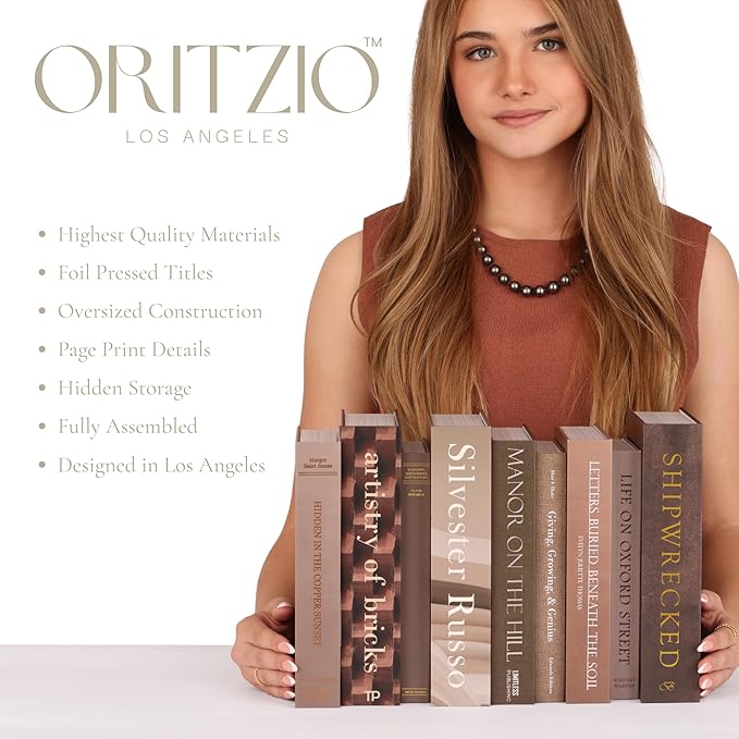 Orange Faux Books Set of 9 - Secret Compartment Fake Books Ideal for Coffee Table, Home Staging, Interior Design & Fashion Books, Old Money Aesthetic, Library Decor