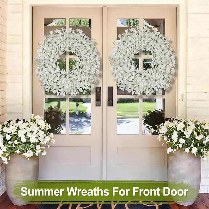 26 Inch Spring Wreaths for Front Door Large Easter Valentines Forsythia Floral Summer Spring Door Wreaths Outdoor All Season Spring Decorations for Home Porch Room Window Wall Farmhouse Decor(White-R)