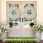 26 Inch Spring Wreaths for Front Door Large Easter Valentines Forsythia Floral Summer Spring Door Wreaths Outdoor All Season Spring Decorations for Home Porch Room Window Wall Farmhouse Decor(White-R)