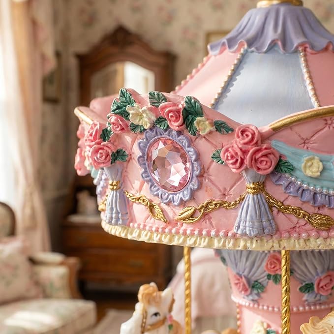 Vintage Carousel Horse Music Box - Rotating Horse Musical Figurine Carrusel De Navidad, Ideal Birthday, Christmas, Valentine's Day Gift for Girls, Women, Girlfriend, Mom Home Décor & Gift(Pink)