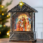 Christmas Snow Globe Lantern Water Glittering Nativity Manger with Star, USB Lined/Battery Operated Lighted Lantern for Christmas Festival Decoration Gifts