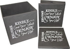 Shoe Cover Box - Welcome Guests to Please Cover Shoes. Indoor Foldable Storage Bin to Fill w/your Favorite Booties. For Homeowner, Real Estate Agent, Realtor Open House Supplies | 1 Grey & White