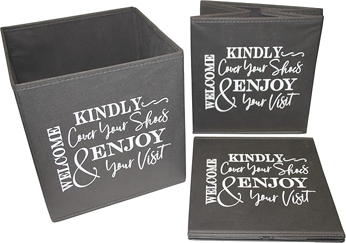 Shoe Cover Box - Welcome Guests to Please Cover Shoes. Indoor Foldable Storage Bin to Fill w/your Favorite Booties. For Homeowner, Real Estate Agent, Realtor Open House Supplies | 1 Grey & White