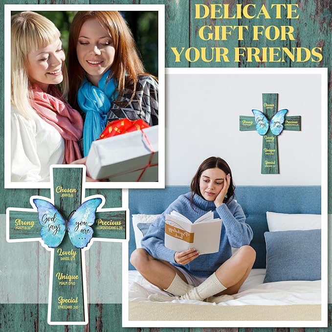 Panelee 11.81 Inch Christian Cross Wall Decor Wooden Cross Sign Inspirational Bible Verse Wood Wall Decor Scripture Hanging for Church Room Office Kitchen Gifts