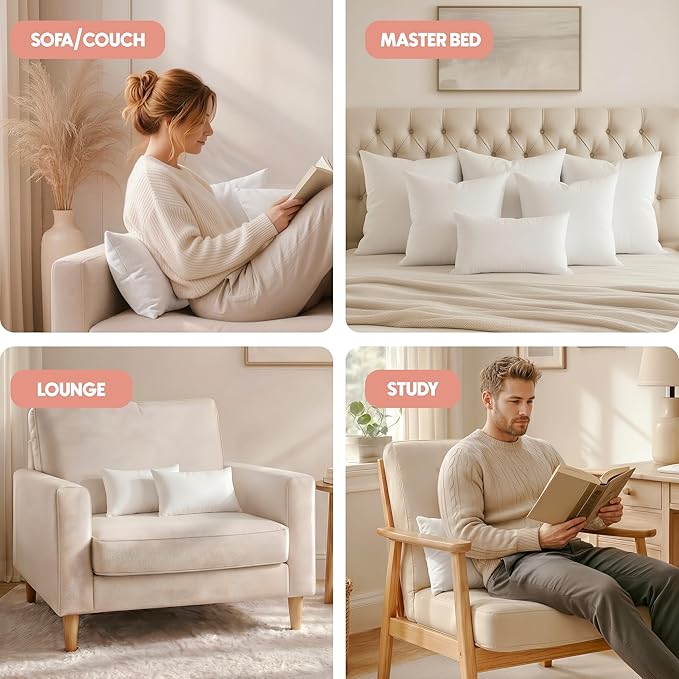 Utopia Bedding 12x20 Pillow Inserts, Set of 2, White – Indoor Decorative Throw Pillows for Bed, Sofa & Couch – Soft, Supportive & Fluffy Cushion Inserts