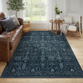 Lahome Navy Blue Boho Area Rugs 5x7,Washable Rugs for Bedroom,Dark Academia Vintage Carpet for Office,Rubber Backed Living Room Carpets for Dorm Dining Room Apartment