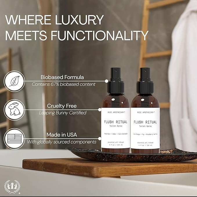 Muse Apothecary Flush Ritual - Aromatic & Refreshing Toilet Spray, Use Before You Go, 2 oz, Infused with Natural Essential Oils - Cara Orange + Fig + Blackberry Vanilla