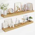 Fun Memories 40 Inch Floating Shelves, Long Wood Wall Shelf Set of 2 with Invisible Brackets, for Bathroom, Living Room, Bedroom, Kitchen, Oak