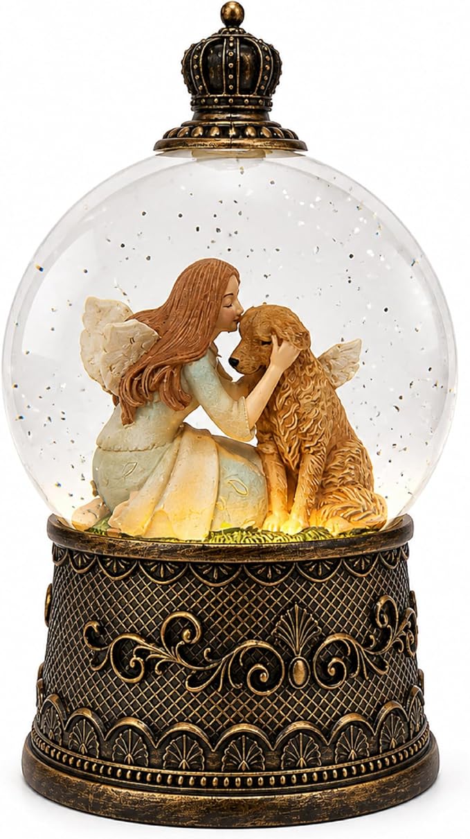 Dog Memorial Gifts for Loss of Dog Sympathy Gift，Snow Globe with Auto Swirling Glitter & 6H Timer, Battery or USB Powered, Dog Passing Away Gifts for Home Decor