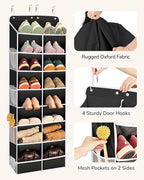 ULG Over The Door Shoe Organizer with 16 Large Pockets, Hanging Shoe Rack for Closet Door, Space Saving Shoe Storage for Boots, Heels & Sneakers, Black