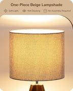 EDISHINE Boho Small Table Lamp, Walnut Color Wooden Tripod Bedside Lamp, Farmhouse Nightstand Lamp for Nursery, Bedroom, Office, Kid Room, Living Room, Grey Linen Lampshade, E26 Socket, 14.2 Inch