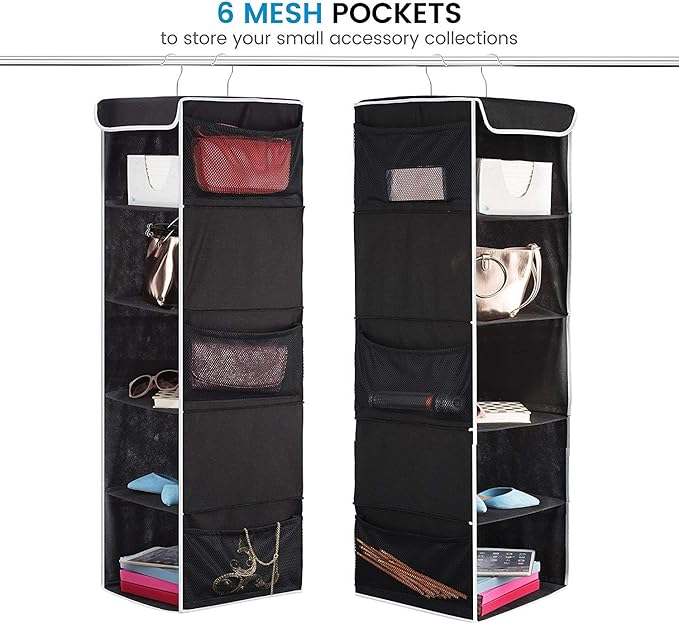 ZOBER Hanging Closet Organizer, 5-Shelf - Hanging Storage Organizer Shelves for Clothes, Towels, Toys - College Dorm Room, Nursery, & Home Closet