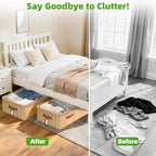 Livole 2 Pack Bamboo Under Bed Storage, 6 inches Underbed Storage Containers, 56L XXL Under Bed Storage Bins with Clear Lid & Label for Clothes, Blankets, Sweater, Shoes