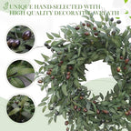 Olive Wreath 26 Inch Wreaths for Front Door with Purely Handmade Realistic Dense Olive Leaf Olive Berry, Elegant Home Decor Wreath Ideal for Front Door, Hallways, Any Area You Want to Brighten