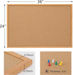 Cork Board Bulletin Board 24 x 36, Wood Framed Corkboards for Wall Decor, Hanging Office Message Board, Large Wall Mounted Notice Pin Board with 15 Push Pins for School, Home & Office
