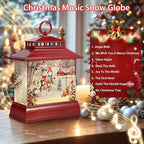 Christmas Snow Globe Lantern Water Glittering Lantern with 8 Songs & 6H Timer Romote Control Christmas Snow Globes USB & Battery Operated for Christmas Festival Decorations Gifts (Snowman Family)