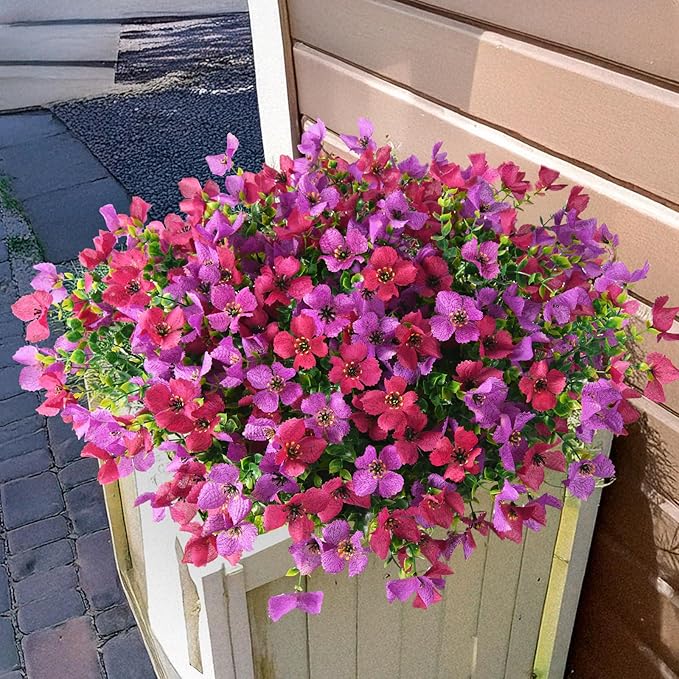 Homsunny Artificial Fake Flowers Plants for Outdoors - 12 Bundles Fake Plants Faux Silk Flowers Outside, UV Resistant for Planter Front, Porch, Garden, Patio, Spring Decor