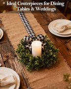 Mini Eucalyptus Wreaths for Kitchen Cabinets, Small Farmhouse Greenery Wreath Candle Rings with Buffalo Check Bow, Realistic Boxwood Leaf Wall Window Indoor Outdoor Decor, UV Protected