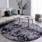 FJZFING Tie-Dyed Dark Grey Round Rug Ultra-Soft Plush Modern 7x7 Circle Area Rug for Kid's Bedroom, Fluffy Shag Circular Rug for Nursery Room, Non-Slip Tie-Dyed Dark Grey Rug for Teen's Room