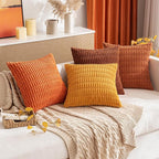 MIULEE Pack of 2 Orange Corduroy Decorative Pillow Covers 18x18 Inch Soft Boho Striped Throw Pillow Covers Modern Farmhouse Home Decor for Halloween Thanksgiving Summer Sofa Living Room Couch Bed