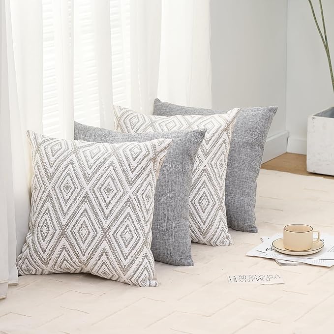 hpuk Decorative Pillow Covers Couch Pillow Covers Throw Pillow Covers for Couch, Sofa, Bed, 17x17 Inch Set of 4 Polyester Farmhouse Pillow Covers, Grey
