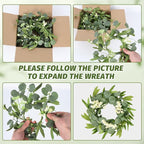 4 Pcs Green Eucalyptus Wreaths for Kitchen Cabinet Artificial Spring Summer Eucalyptus Wreath with White Berries Mini Green Wreaths with Ribbon for Front Door Porch Wall Window Farmhouse Decoration