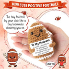 Belatelove Fathers Day Birthday Gifts for Husband from Wife, Handmade Crochet Football with Inspirational Card, I Love You Wedding for Husband Desk Decor