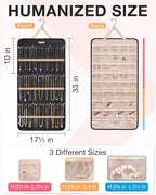 BAGSMART Hanging Jewelry Organizer Storage Roll with Hanger Metal Hooks Double-Sided Jewelry Holder for Earrings, Necklaces, Rings on Closet, Wall, Door, 1 piece, Extra Large, Black