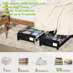 Under Bed Storage with Wheels, XXL 60L Under the Bed Storage Bins, Underbed Storage Containers with Lids & Label, Rolling Metal Drawer for Shoes, Clothes, Books, Toys (4-Pack Black)