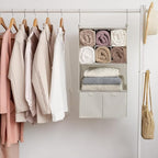 GRANNY SAYS Hanging Closet Organizer with Drawers, 4 Shelf Dividers Closet Hanging Organizer, Foldable Hanging Shelves for Clothes Organizer, Small Closet Organizers and Storage, Beige