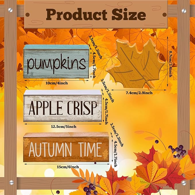 Lineshading 4 Pcs Fall Decoration for Home Wooden Maple Leaf Fall Tiered Tray Decor Thanksgiving Table Centerpiece Rustic Decorative Maple Leaf Block Signs Gift Farmhouse Autumn Decoration for Home